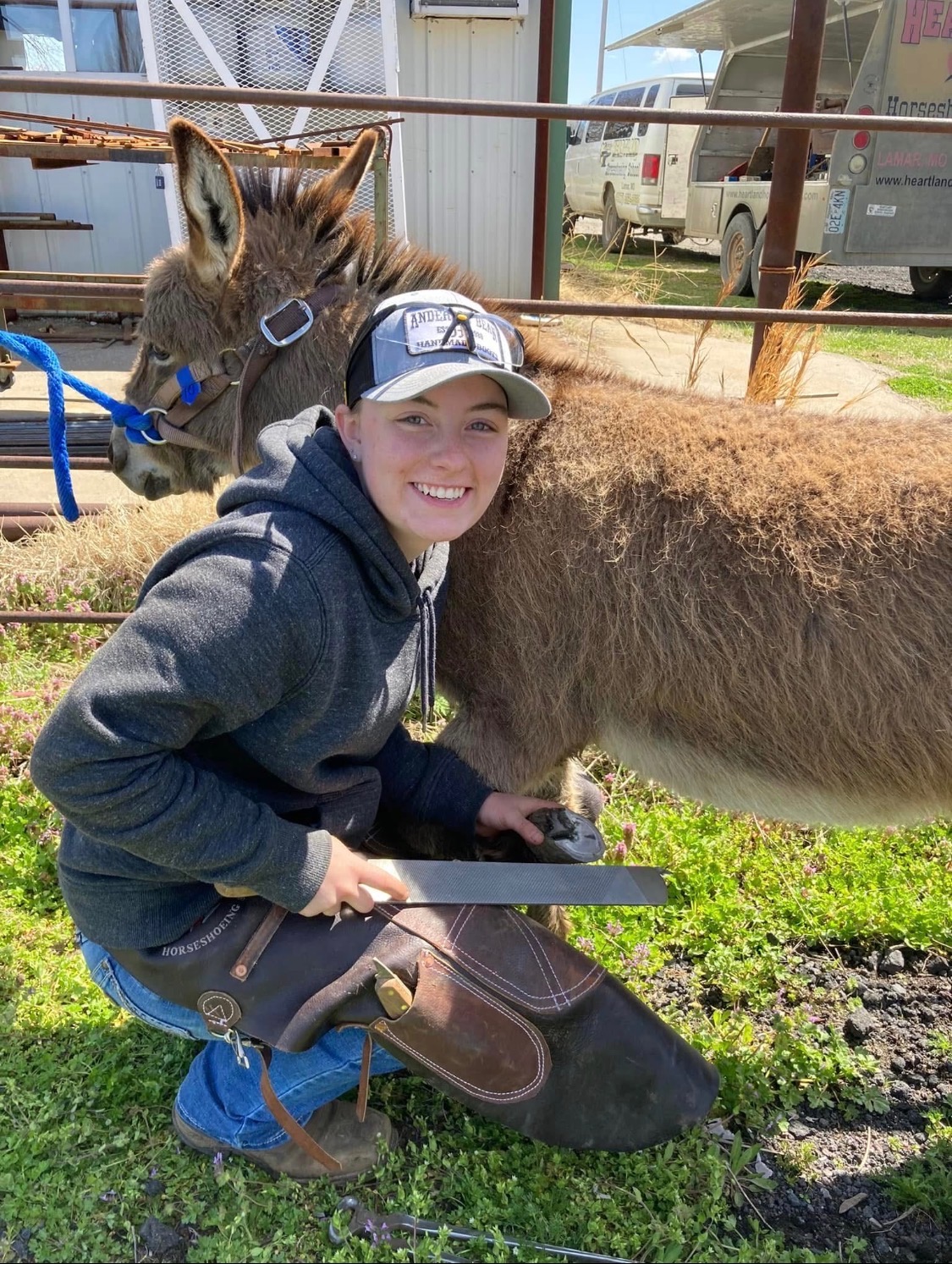Evin working on a donkey